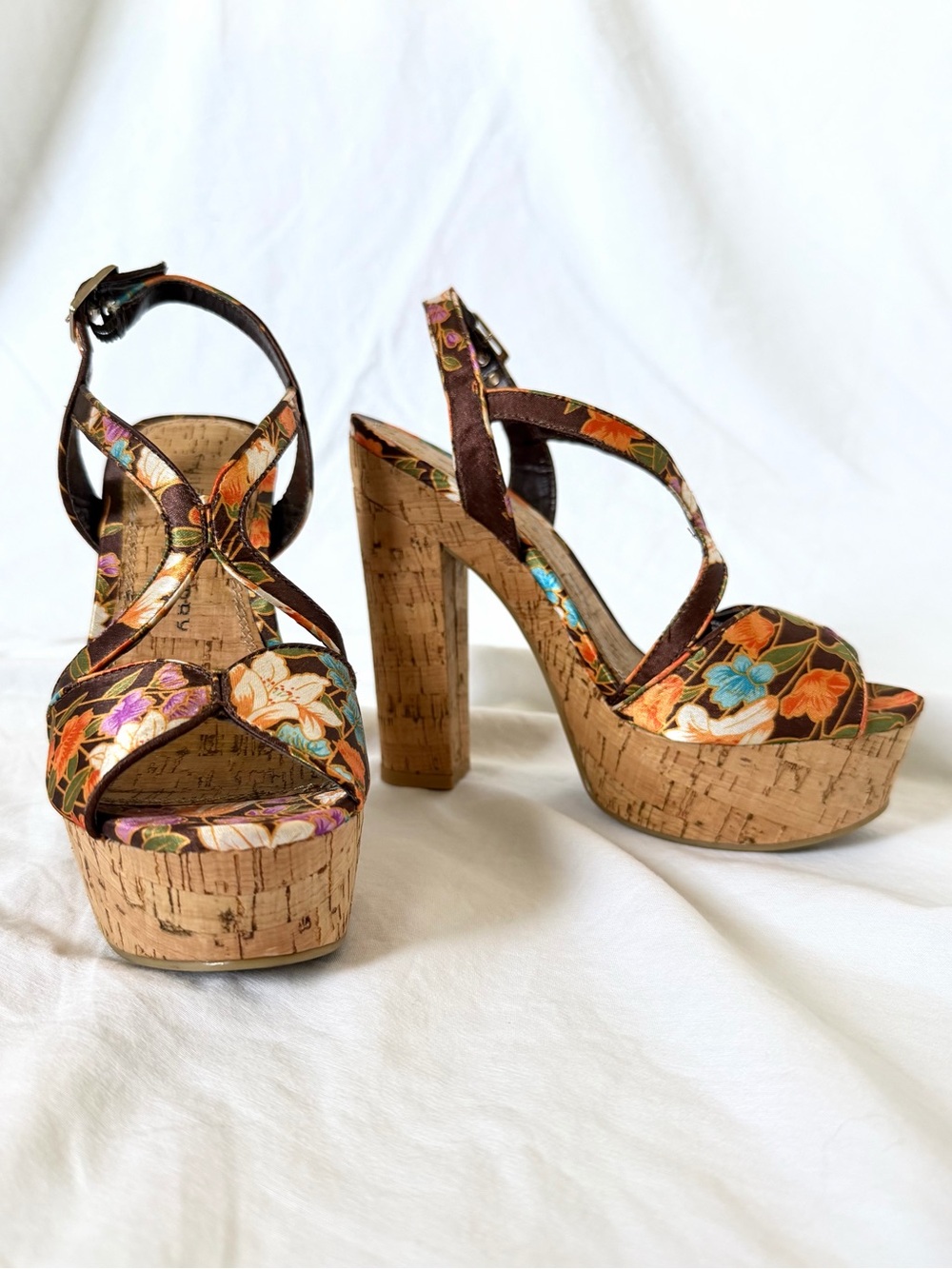 Chinese Laundry Party Time Cork Platform Block Heel in Floral Kimono | Size 6